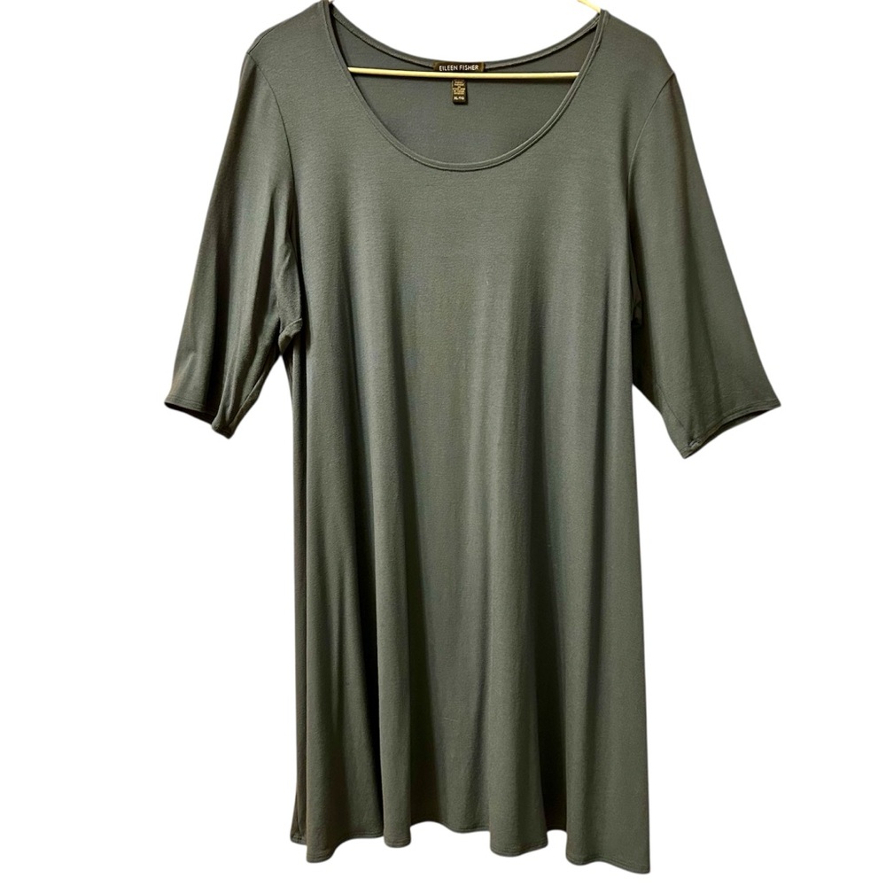 Eileen Fisher Knit Scoop Neck Short Sleeve Tunic Top Sz XL Blue